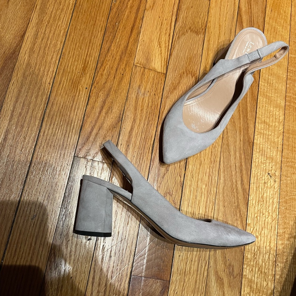 Lewit Suede Slingback Chunky Block Breathable Coastal Court pumps leather kitten